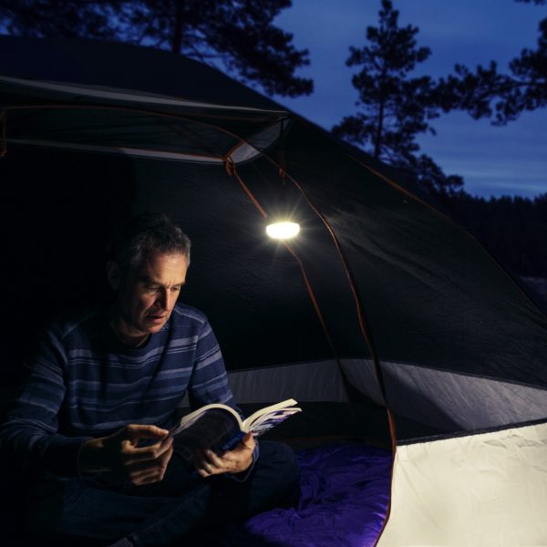 Tent lit up at dusk
