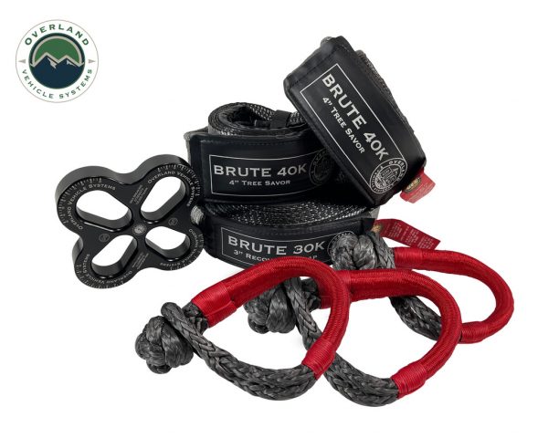 OVERLAND VEHICLE SYSTEMS R.D.L RECOVERY DISTRIBUTION LINK, 4" X 8' TREE SAVERS (2), 5/8" SOFT SHACKLES (3), AND 30,000 TOW STRAP COMBO KIT