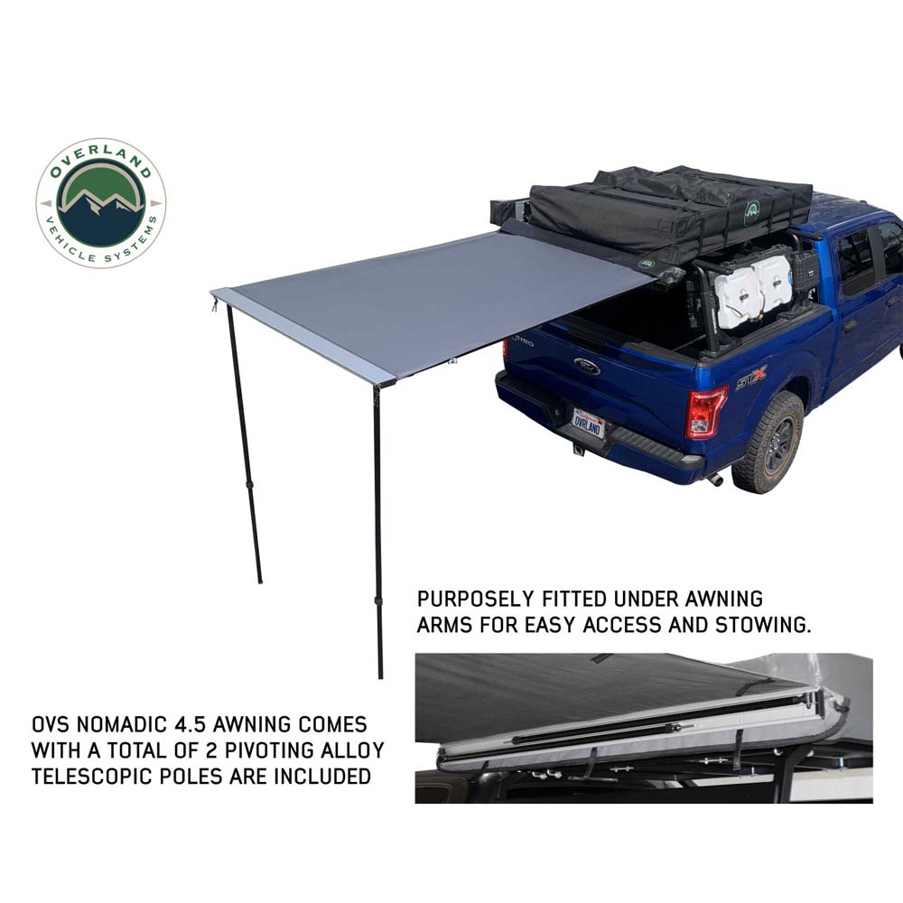 HD Nomadic 1.3 – Awning, 4.5′ Long, Grey Body, Green Trim & Black Travel Cover - view 2