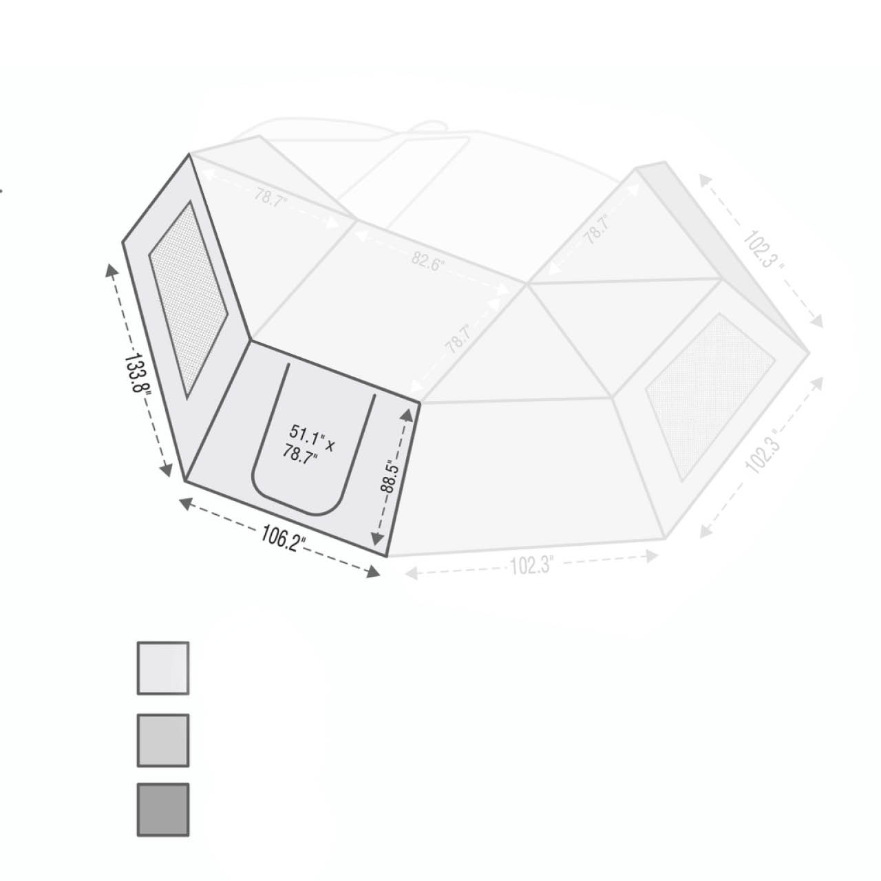 HD Nomadic 270 – Awning Wall 1 W/Door & Window, Driver Side, Grey Body, Green Trim W/Storage Bag - view 2