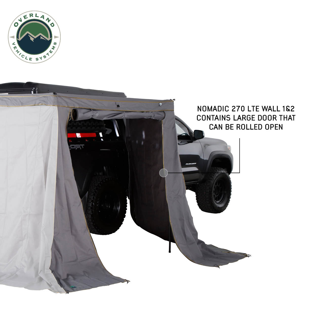 HD Nomadic 270 LTE – Awning Walls 1 and 2, Passenger Side, Grey Body, Green Trim W/Storage Bag - view 2