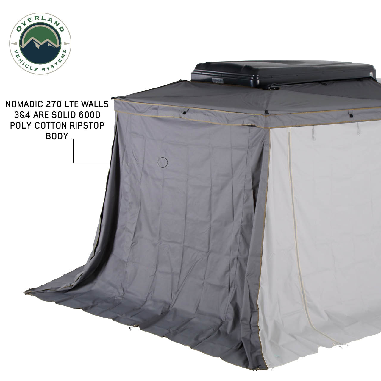 HD Nomadic 270 LTE – Awning Walls 3 and 4, Passenger Side, Grey Body, Green Trim W/Storage Bag - view 3