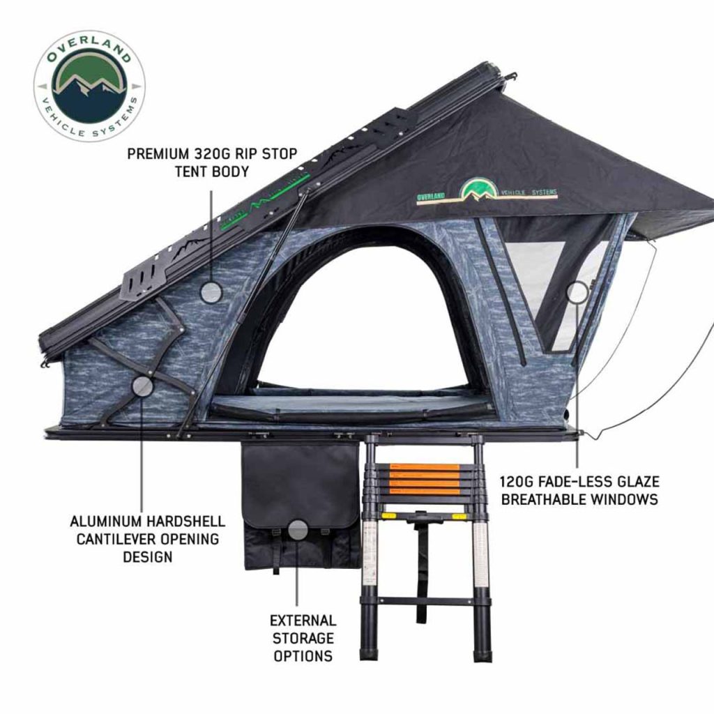 XD Lhotse – Clamshell Aluminum Roof Top Tent, 2 Person, Grey Body & Black Rainfly - view 2