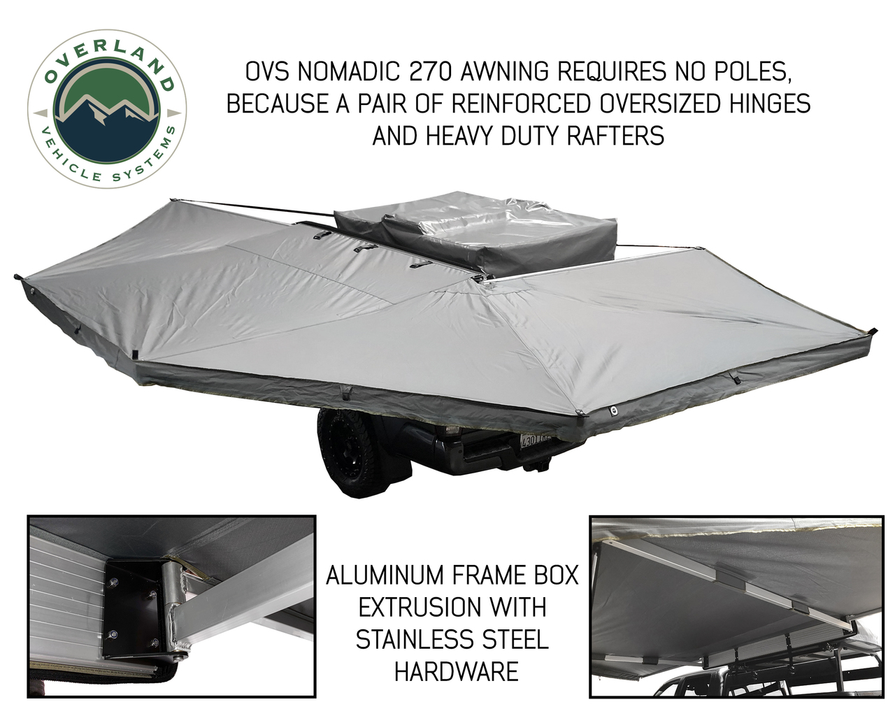 HD Nomadic 270 – Awning W/Extended Poles High Roof, , Grey Body, Green Trim & Black Travel Cover - view 3