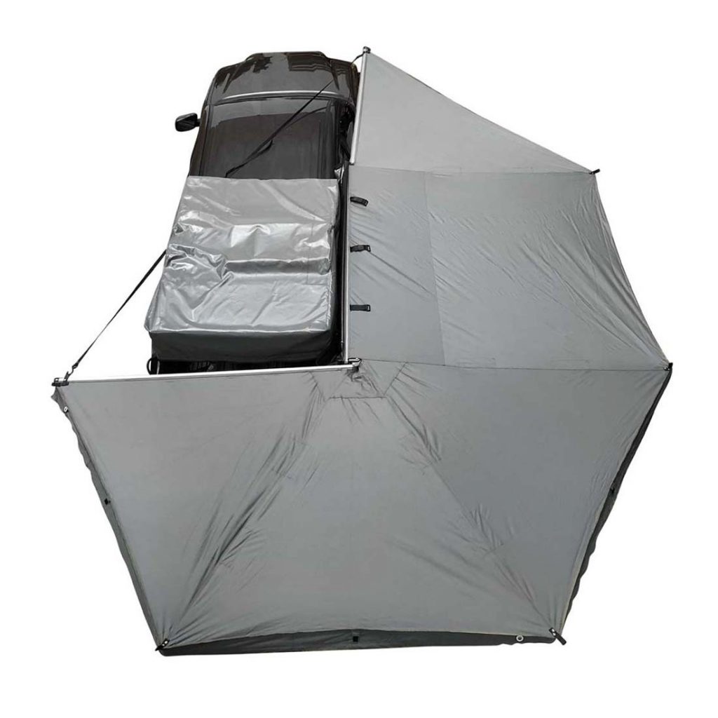 Overland Vehicle Systems HD Nomadic 270 – Awning, Wall 1, 2 & 3, Passenger Side, Grey Body, Green Trim & Black Travel Cover