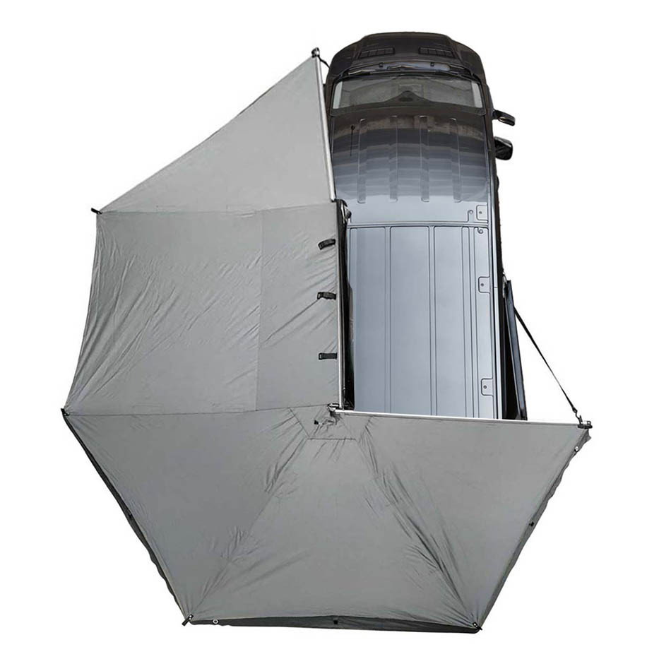 Overland Vehicle Systems HD Nomadic 270 – Awning W/Extended Poles High Roof, , Grey Body, Green Trim & Black Travel Cover