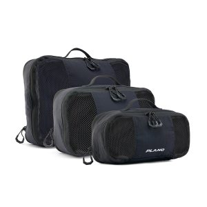 Plano Stowall packing cube set in black, three ripstop cubes with mesh front panels