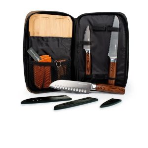 GSI Rakau Knife Set — Wood Handles, Bamboo Board, Sharpener