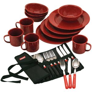 Coleman 24-Piece Enamelware Camp Dinnerware Set - Red