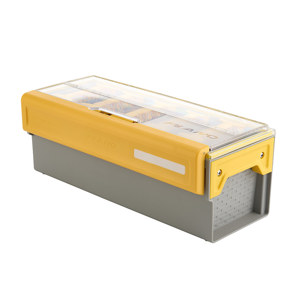 Plano EDGE Frog Box holding hollow body frogs hung by the line tie